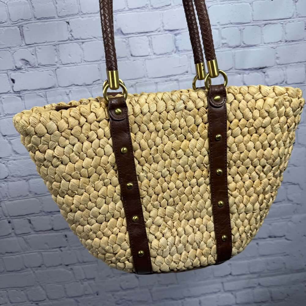 Straw Studios Large Straw & Leather Tote Bag - Picture 4 of 10